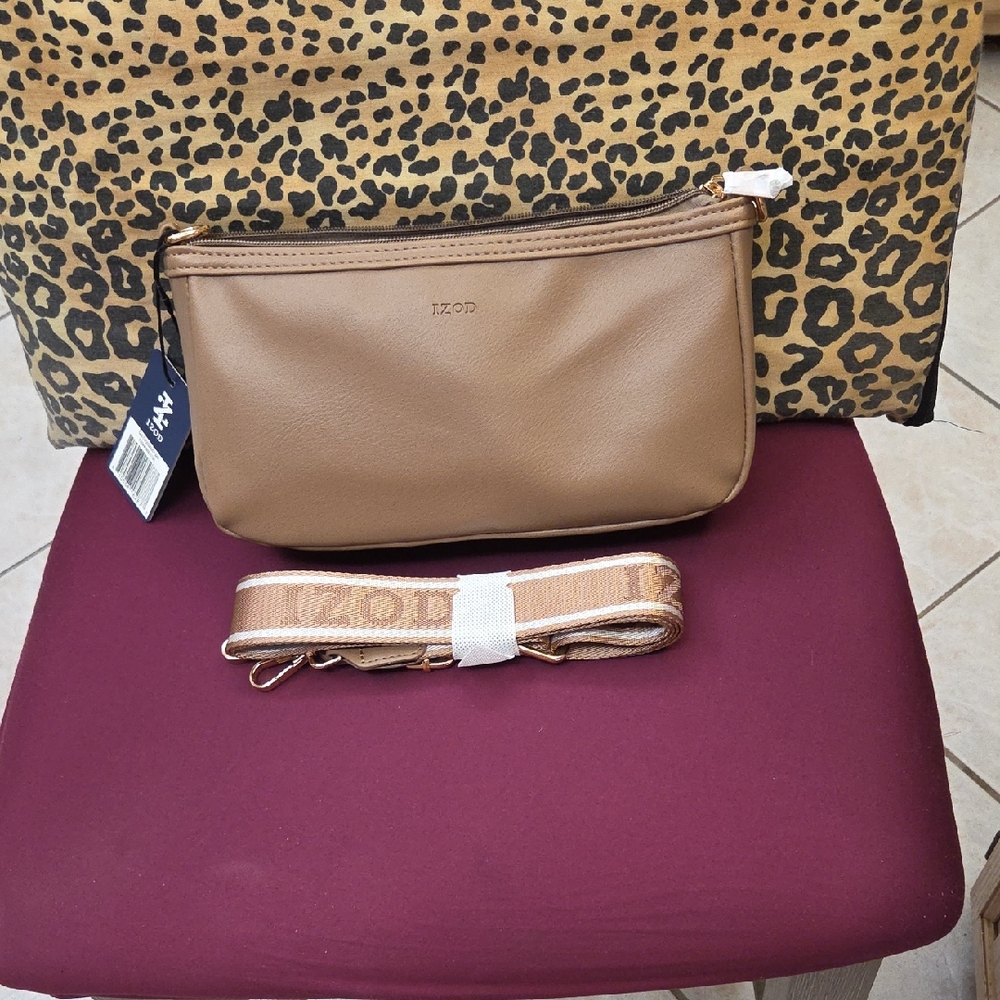 Izod Tan Crossbody Pouch with Branded Strap
